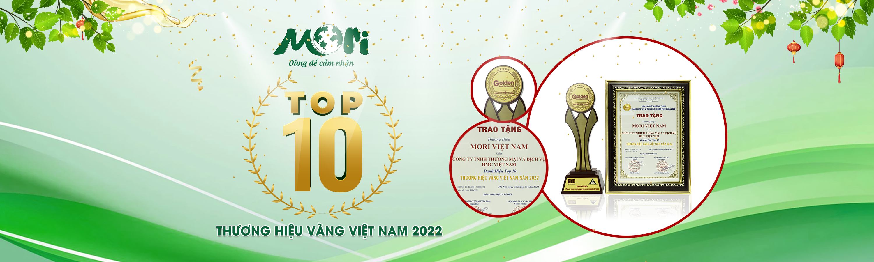 Mori vinh dự nhận giải thưởng Top 10 thương hiệu vàng Việt Nam 2022
